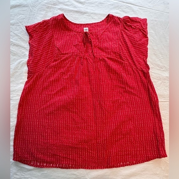 Gap Cap Sleeved Lightweight Red & White Top Size Large Tall - Picture 7 of 10